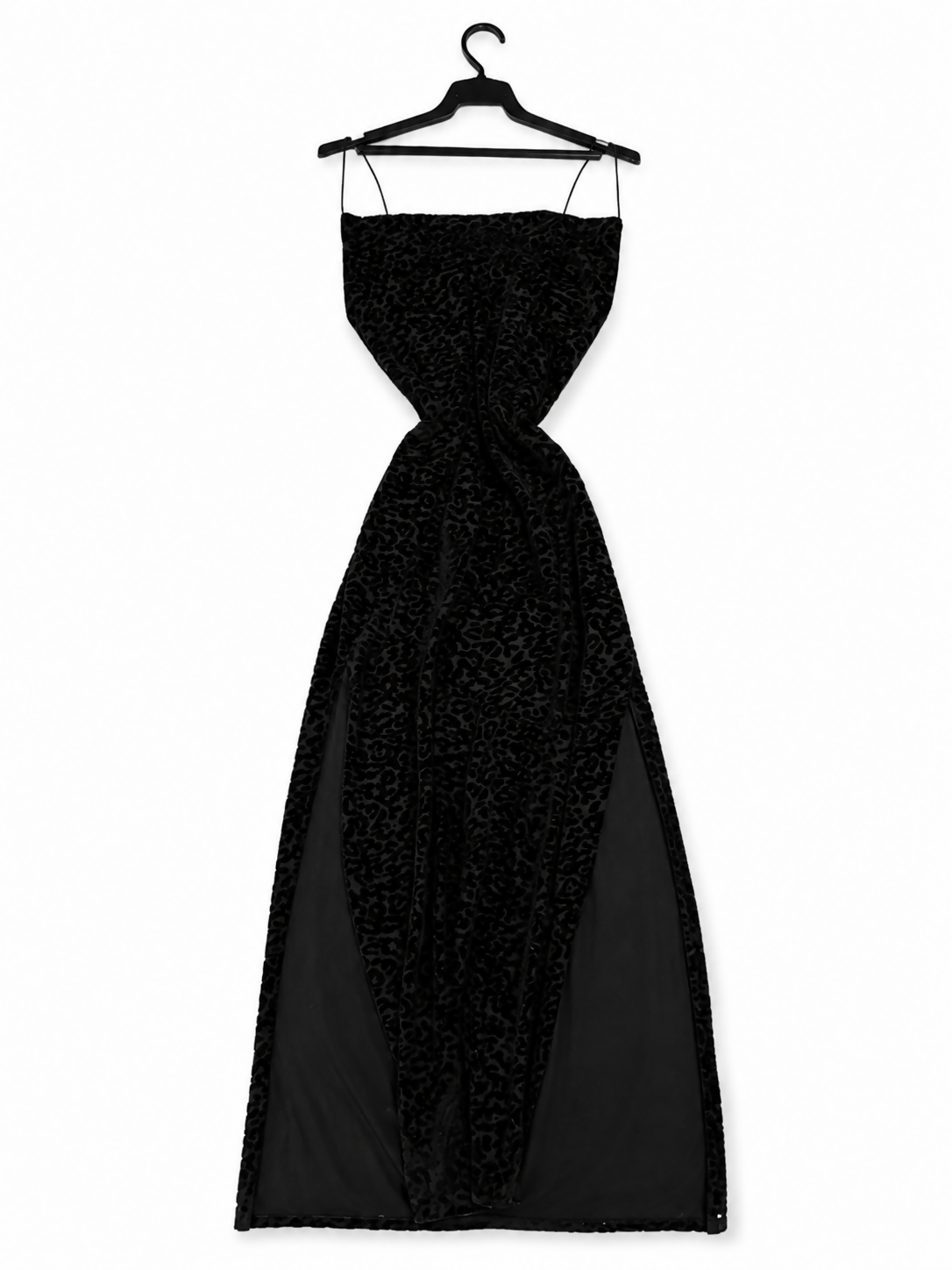 Black Leopard Burnout Velvet Double Slit Formal Dress