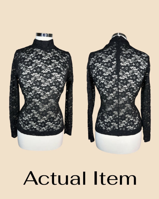 H&M Black Lace Mock Neck Top