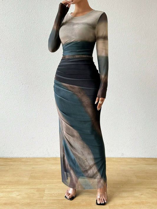 SHEIN Side Ruched Ombre Dress