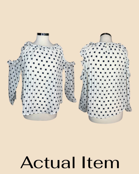 White & Black Polka Dot Cold-Shoulder Blouse