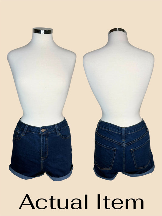 FashionNova Dark Wash High-Waisted Denim Shorts