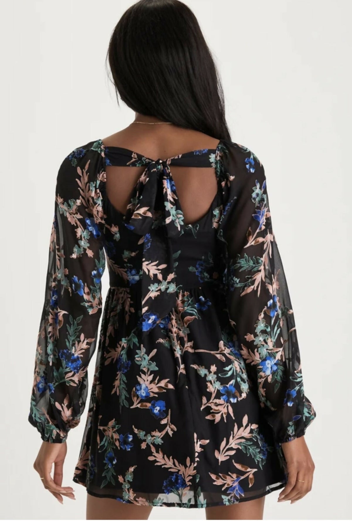 Loving Charm Black Chiffon Burnout Floral Velvet Mini Dress