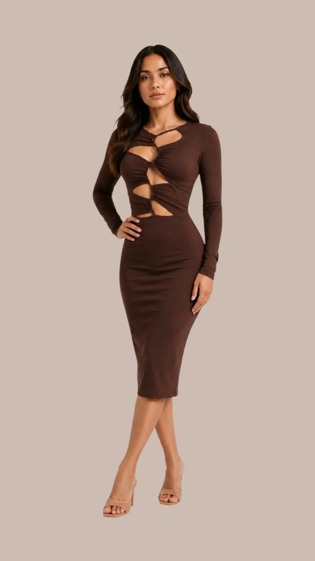 Brown Cutout Midi Dress