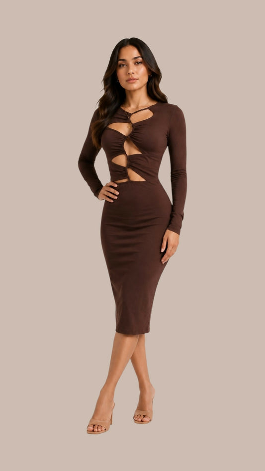 Brown Cutout Midi Dress