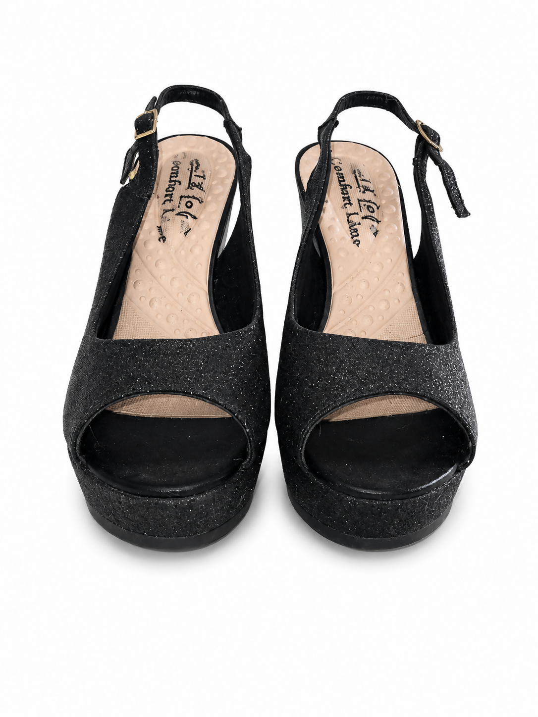 Black Glitter Platform Peep-Toe Block Heels