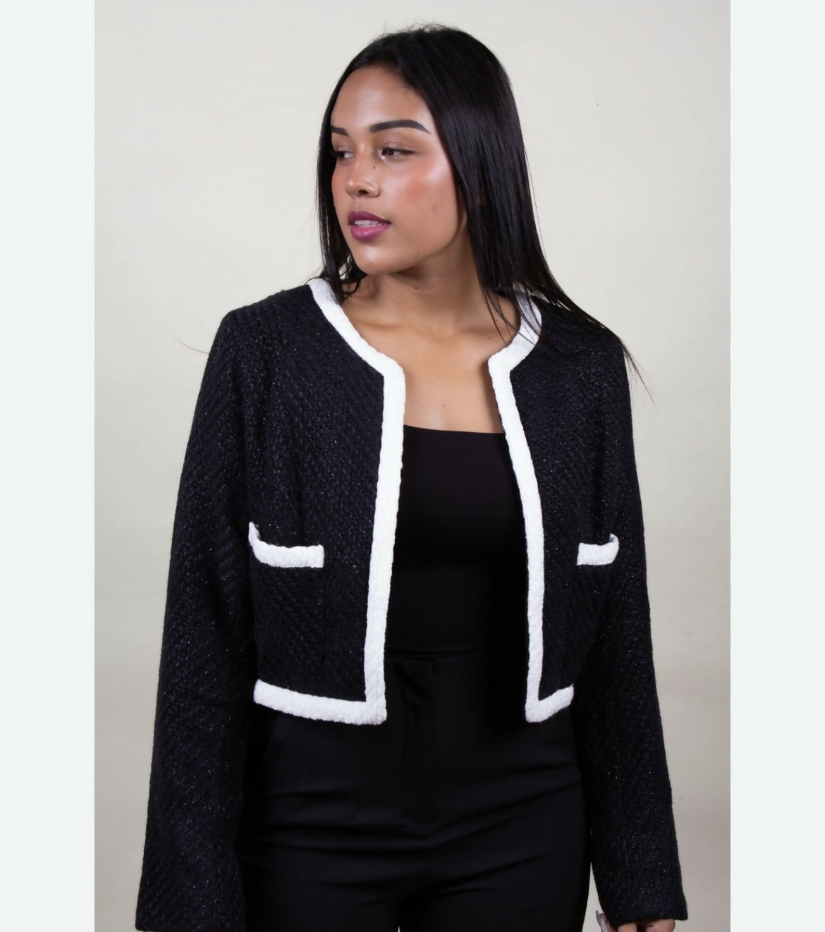 Black Textured Cropped Jacket