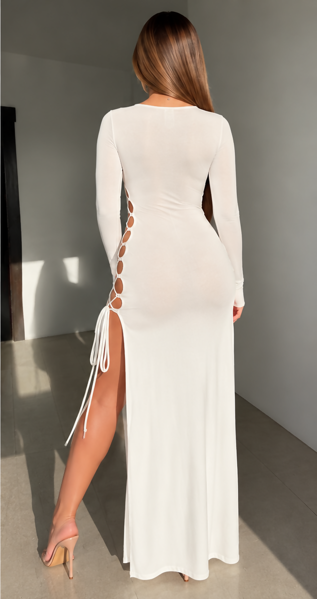 Hot Miami Styles White Lace Up Maxi Dress