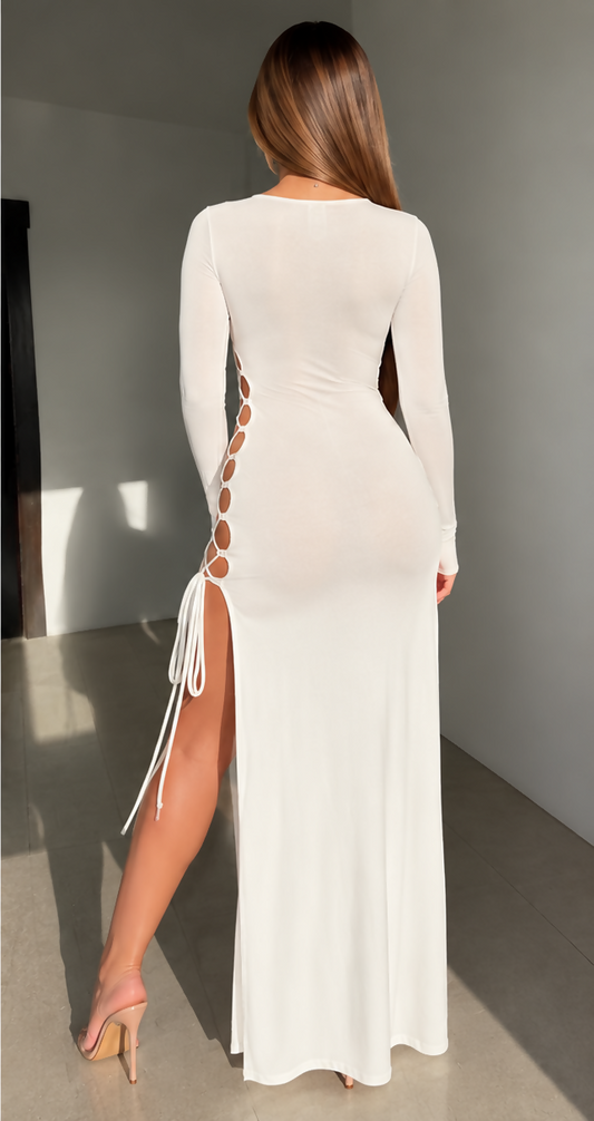 Hot Miami Styles White Lace Up Maxi Dress