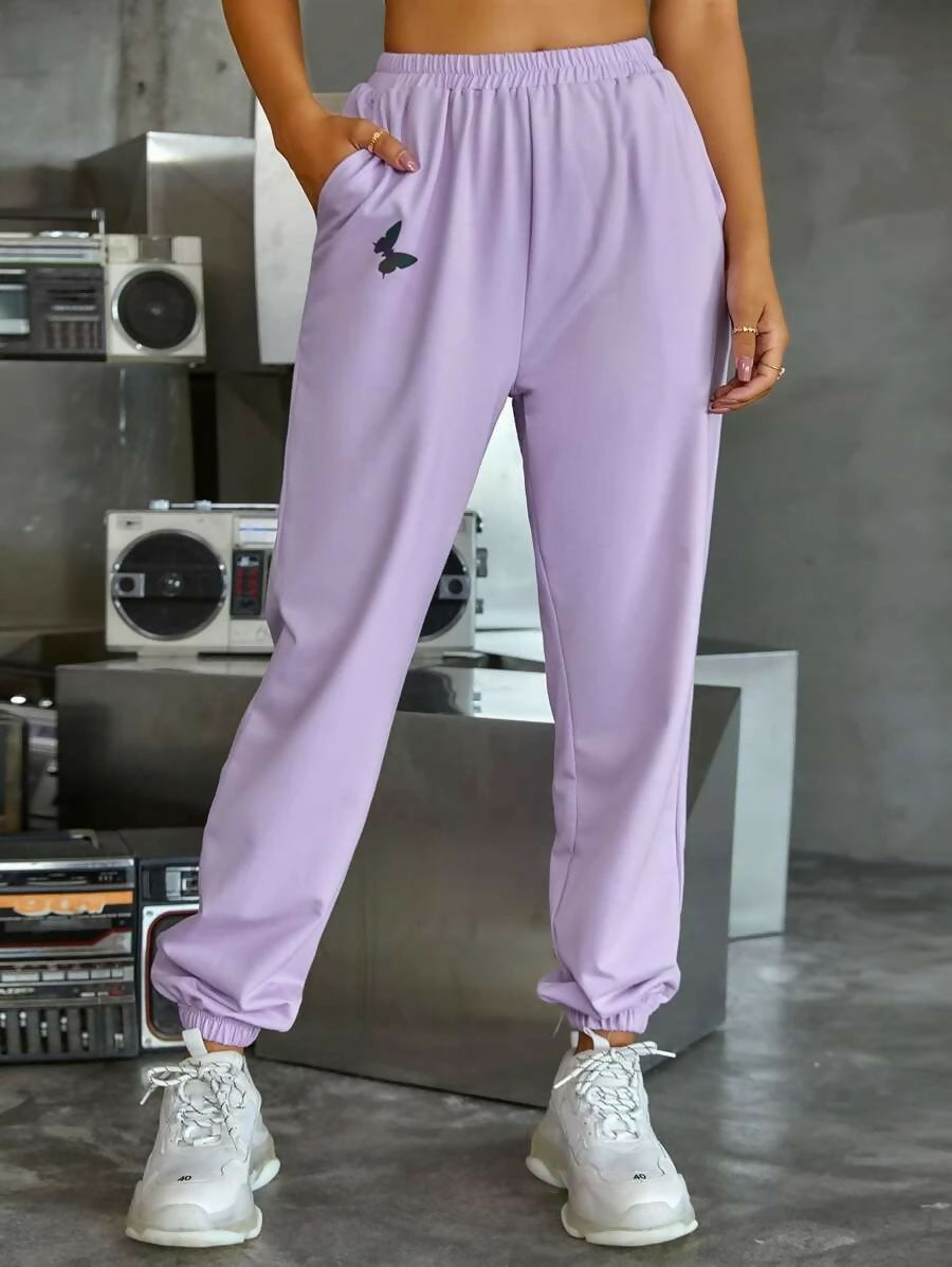 Butterfly Print Slant Pocket Sweatpants