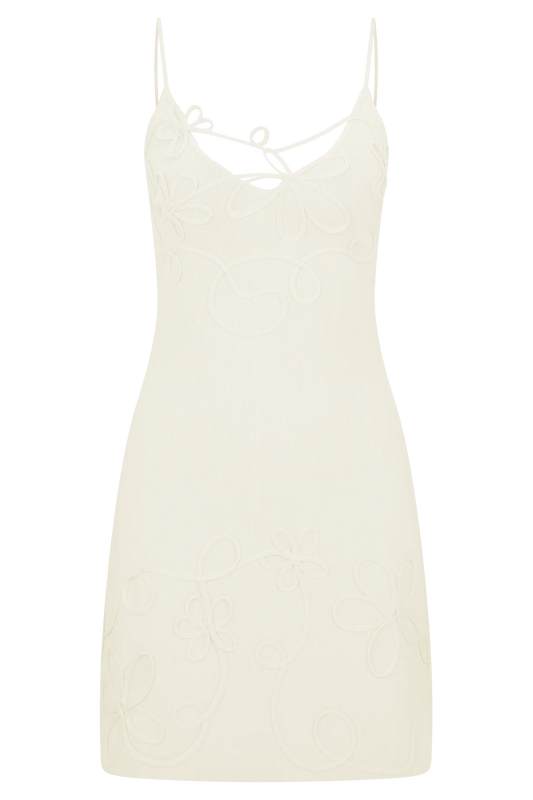 Meshki Brullo Embroidery Knit Mini Dress - Ivory