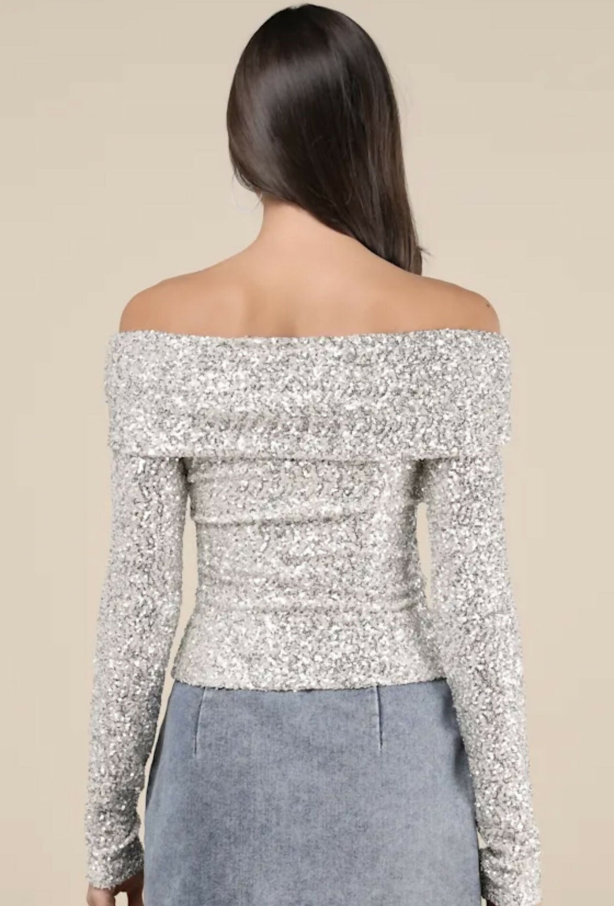 Lulus Marvelous Dazzle Champagne Sequin Off-the-Shoulder Top