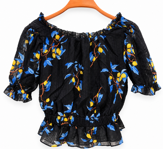 Ann Taylor Women’s Floral lemon Off-Shoulder Blouse – Size PXXS (Petite XXS)