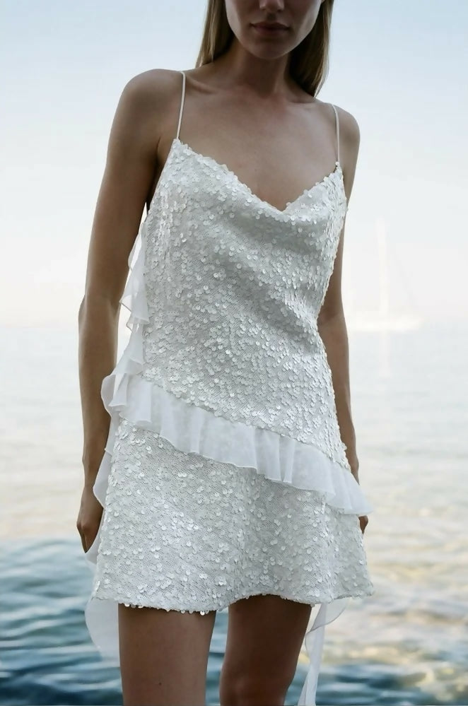 (NEW) Zara Sequinned Ruffle Mini Dress
