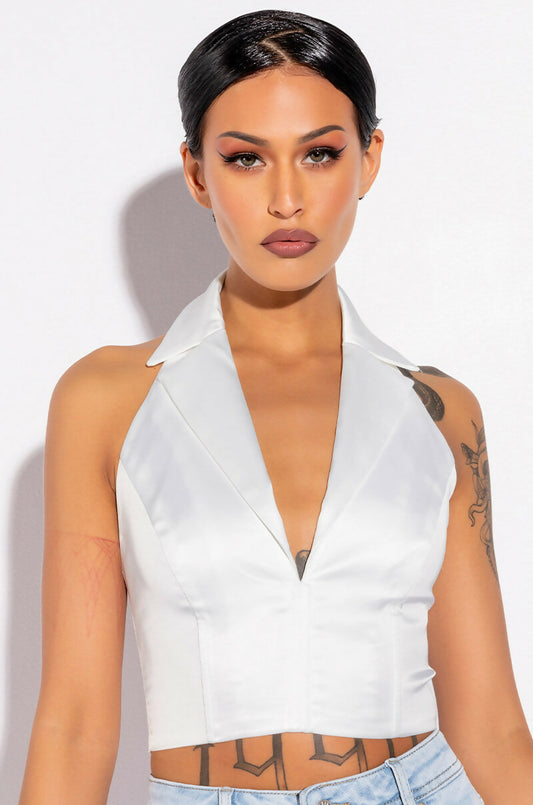 Akira Clarissa Satin Collared Blouse