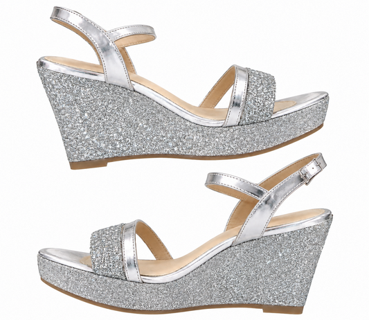 Silver Glitter Wedge Sandals
