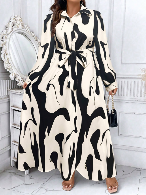 SHEIN Clasi Plus Geometric Print Maxi Shirt Dress