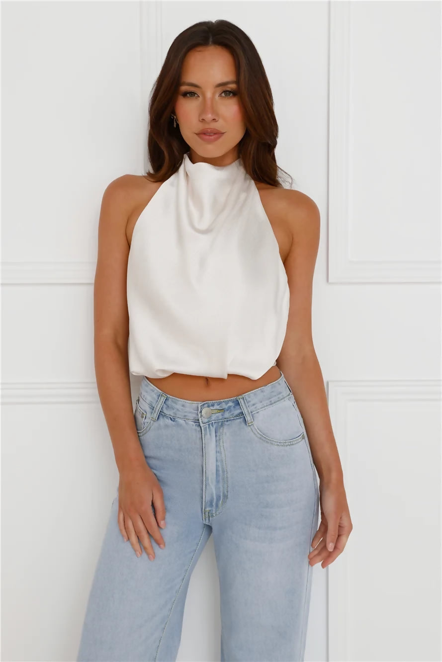 Hello Molly PIPPIN SATIN HALTER CROP TOP
