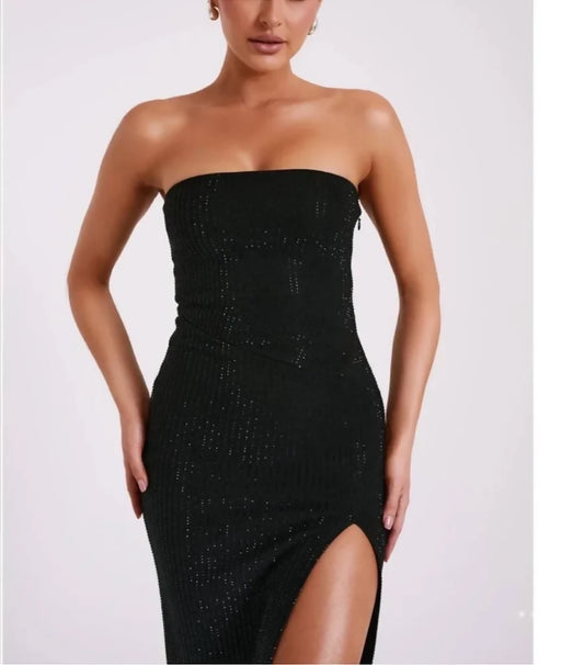 Meshki Jenny Strapless Diamante Midi Dress - Black