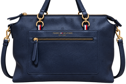 Tommy Hilfiger Tote Bag – Navy with Gold Hardware & Crossbody Strap.