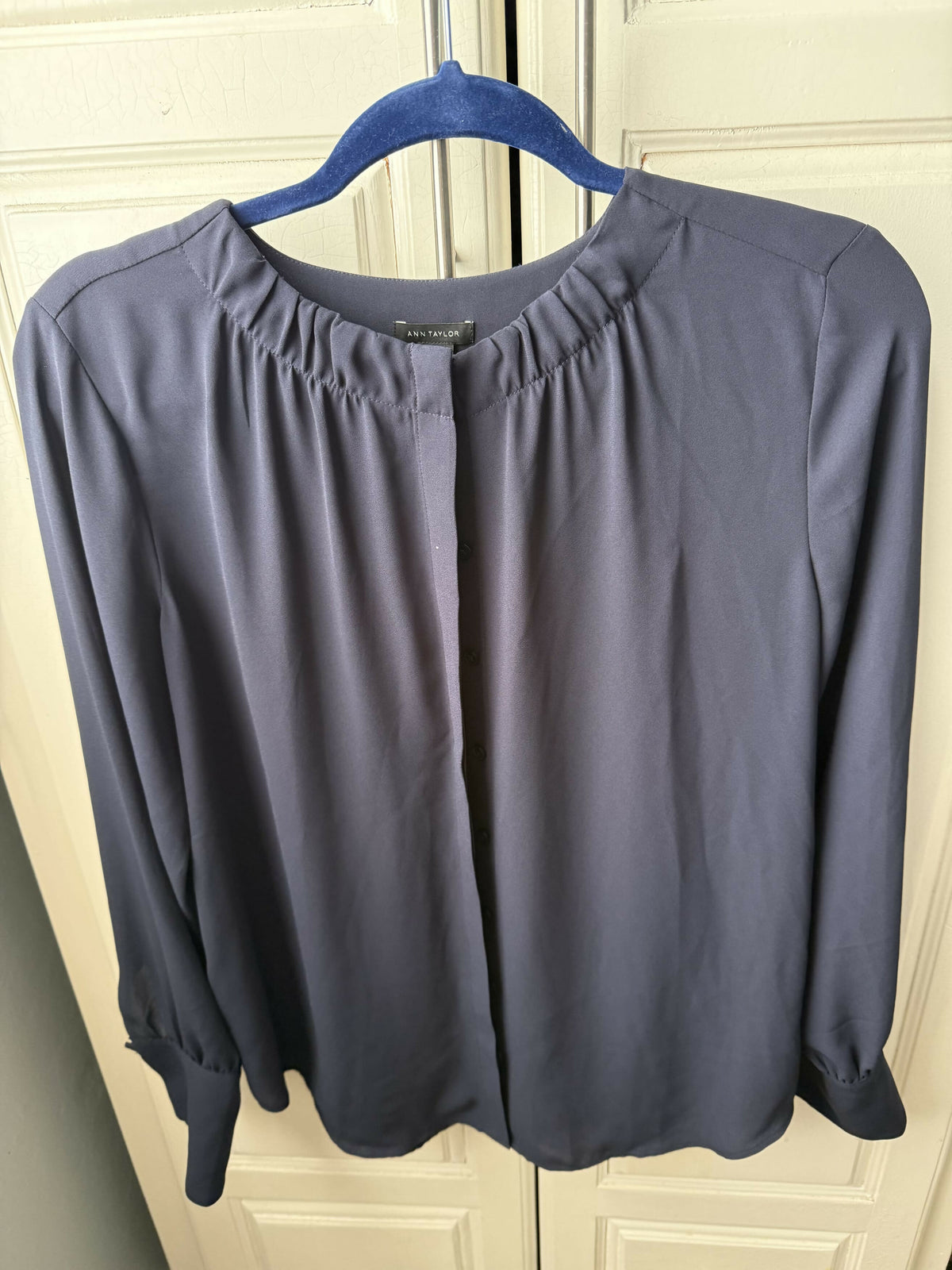 Ladies Ann Taylor Navy Long Sleeve Blouse