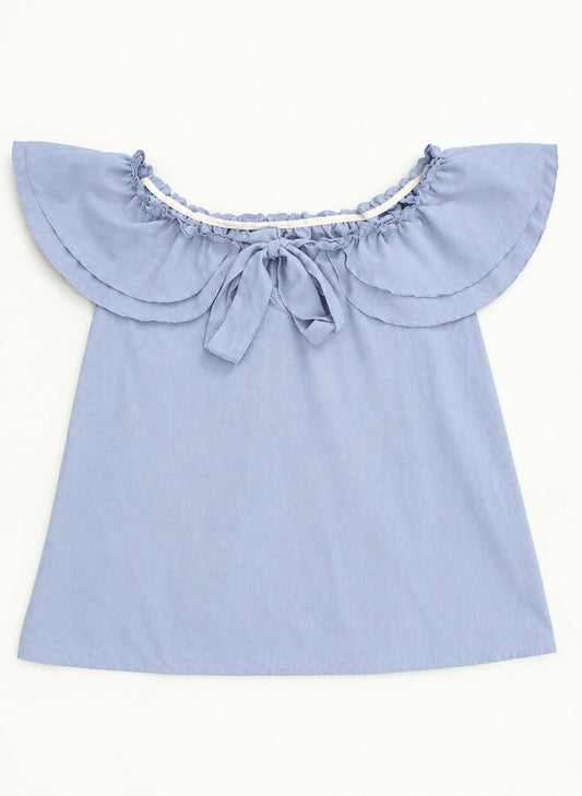 Blue Ruffle Off-Shoulder Top