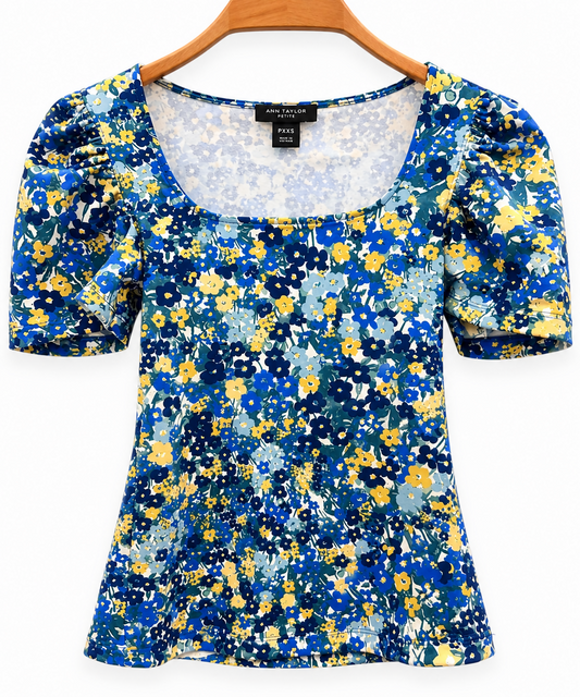 Ann Taylor Women’s Floral Puff-Sleeve Top – Size PXXS (Petite XXS) Never worn, no tags