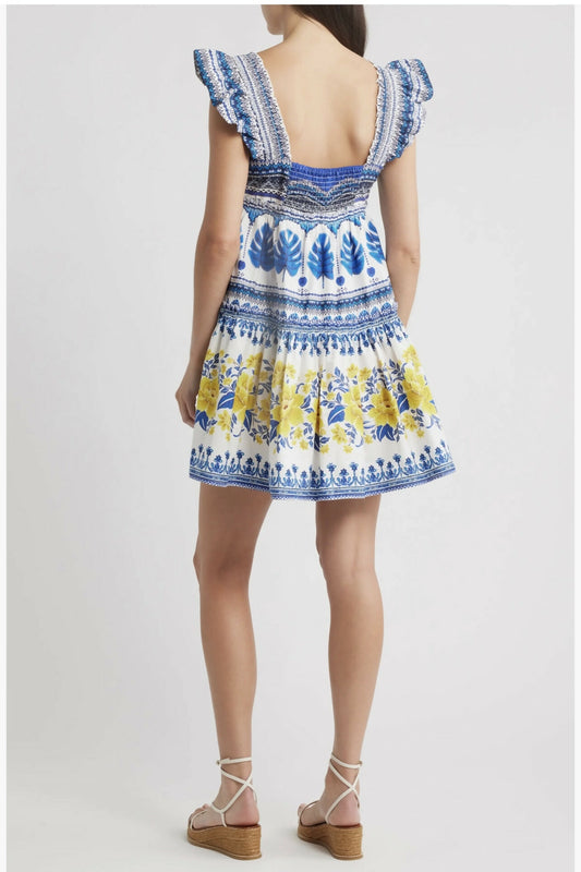 FARM RIO Rio Zuli Mixed Print Cotton mini-Sundress