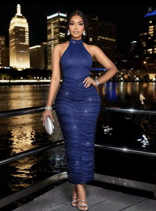 Women’s Elegant Blue Navy Dress with sequins