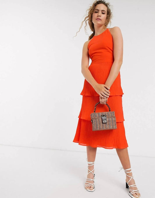 Warehouse 3-Layered X-Pattern Pleated Dress