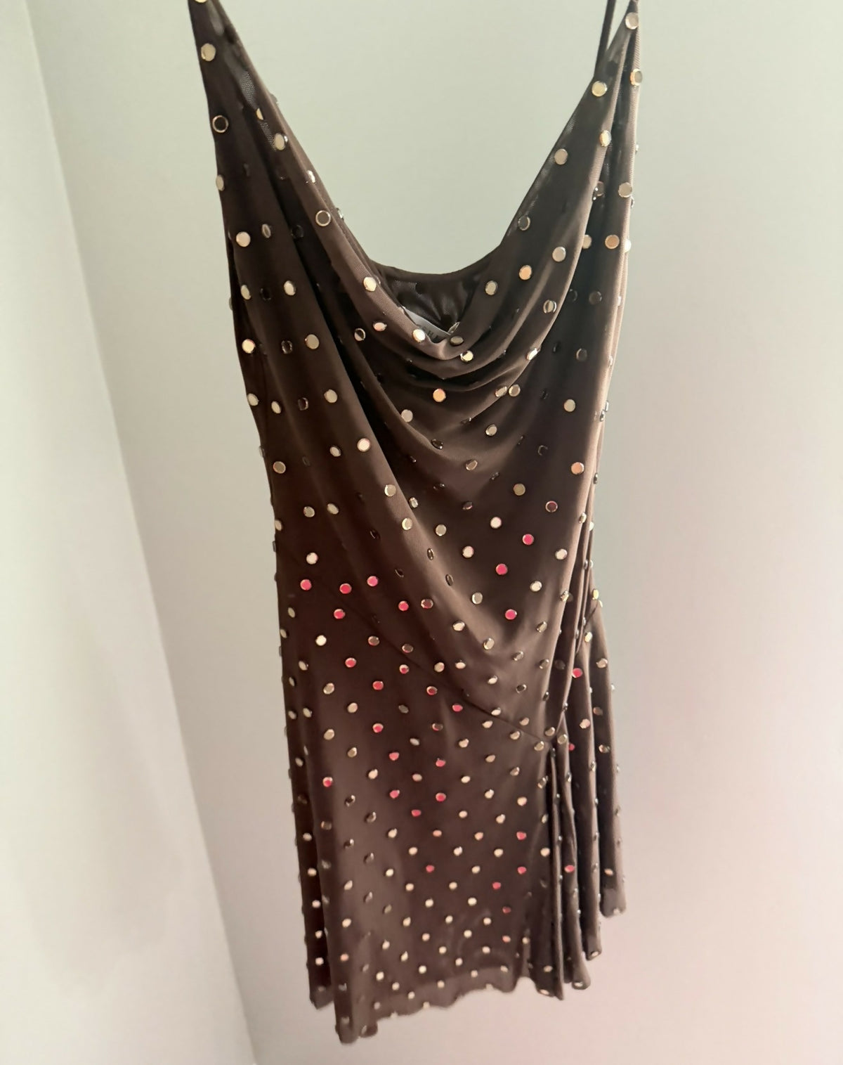 Meshki Brown Cowl Neck Diamanté Dress