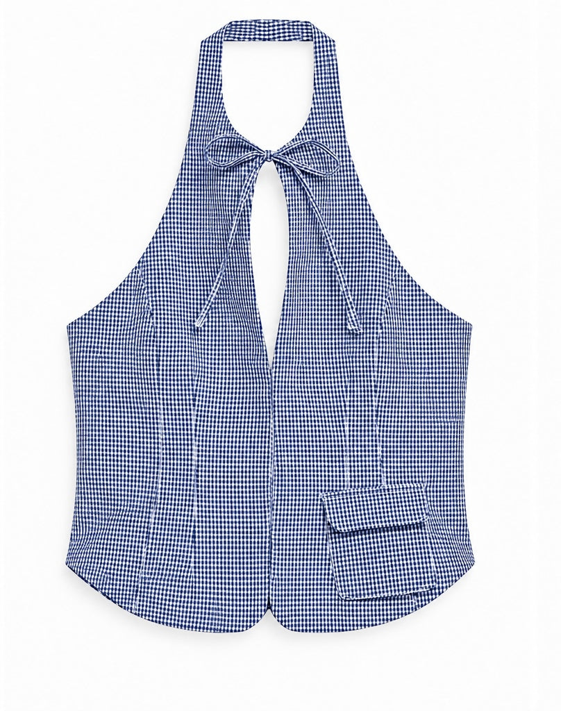 Zara Blue Gingham Halter Vest Top
