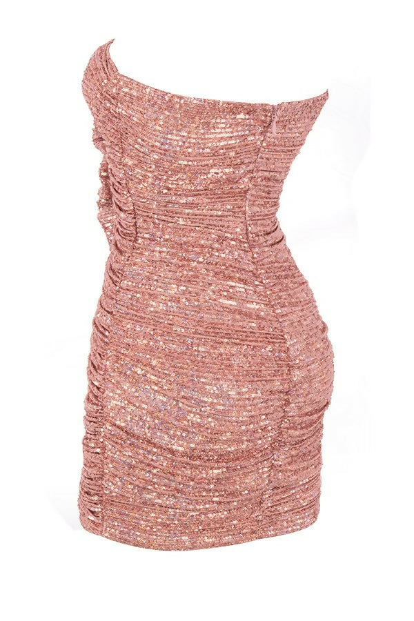 Brand New Rose Gold Sequinned Strapless Dress