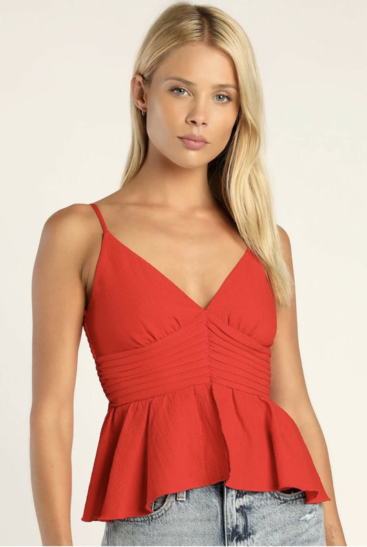 Lulus Feelin' the Flirt Red Textured Pleated Ruffled Cami Top