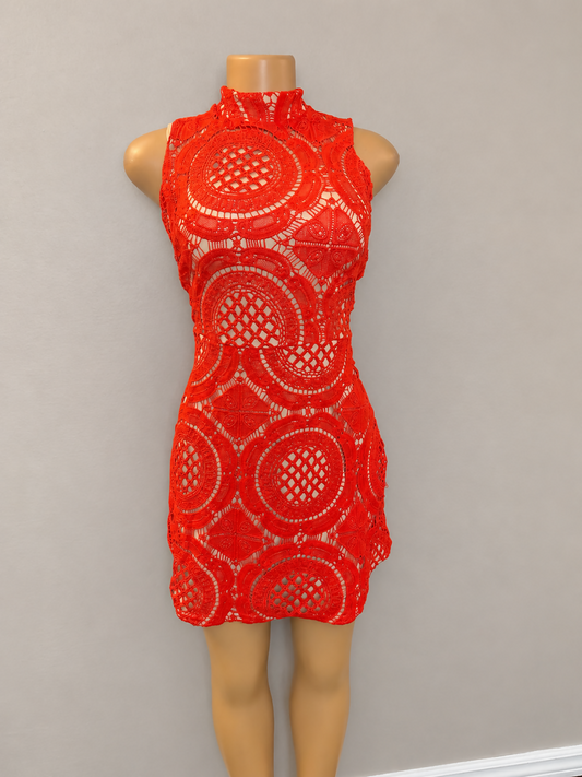 Misguided Blood orange high neck laced skater dress