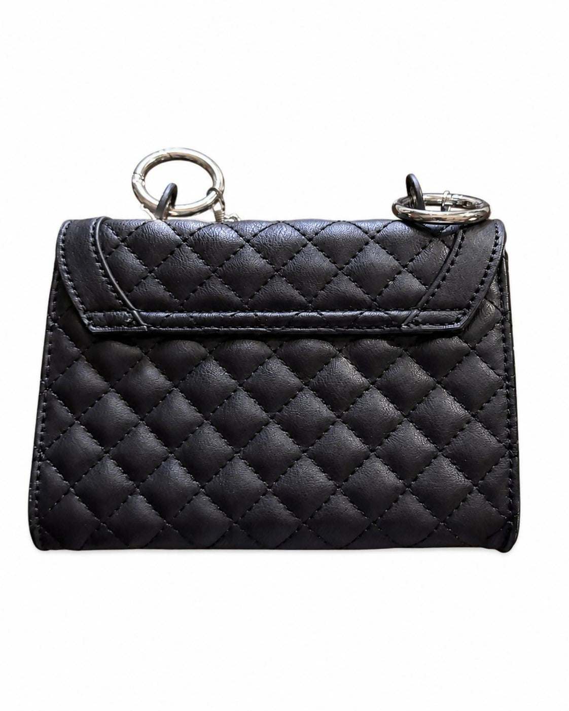 GUESS Black Quilted Wallet-on-Chain Mini Crossbody | Silver-Tone Chain