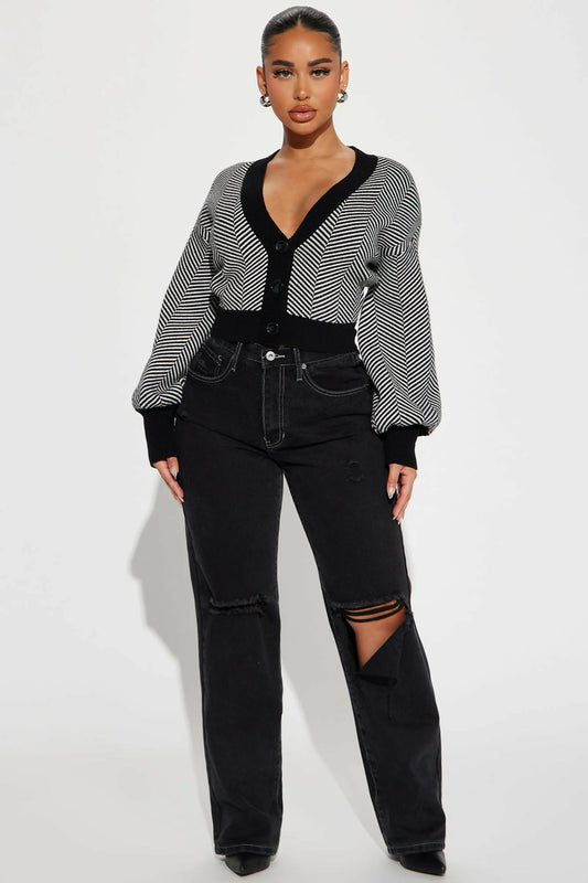 Fashion Nova Chevron Stripe Cropped Cardigan
