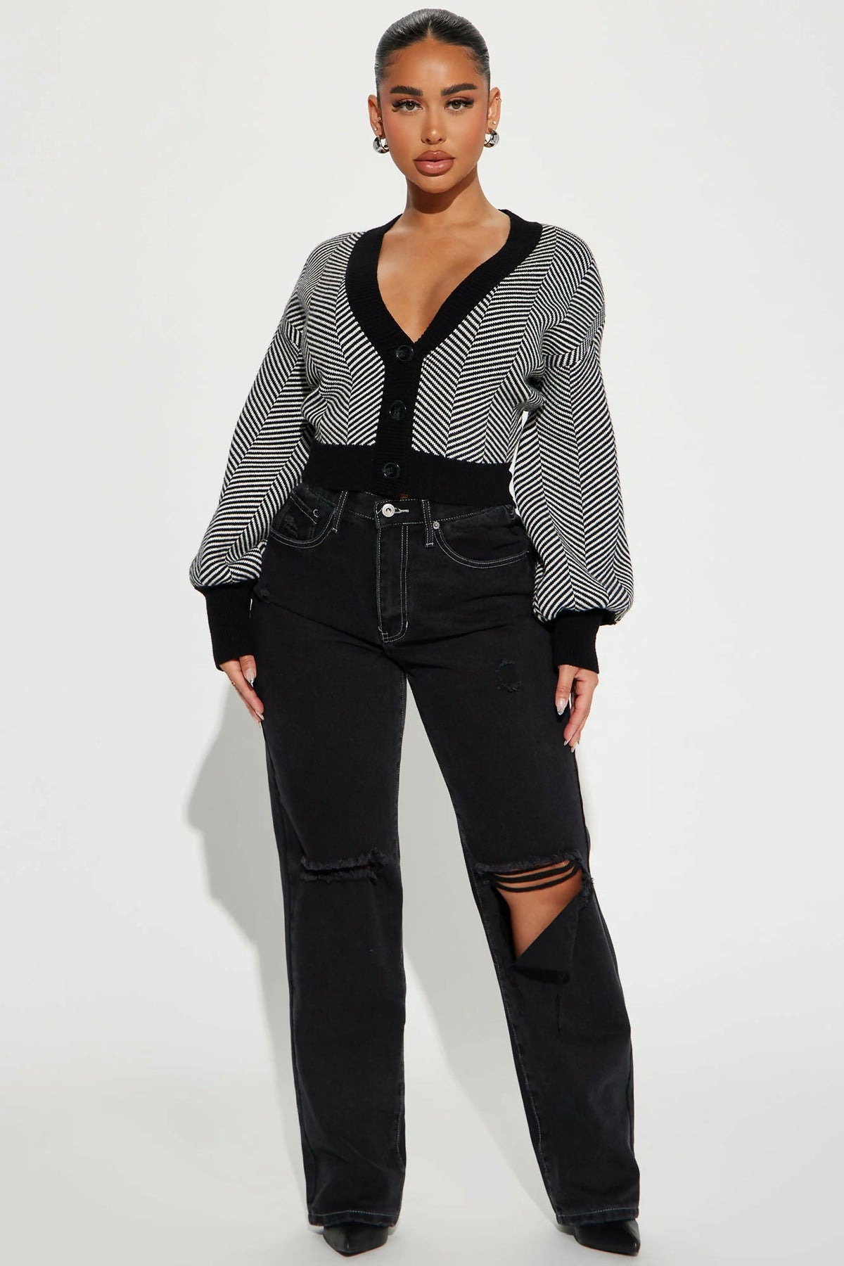 Fashion Nova Chevron Stripe Cropped Cardigan