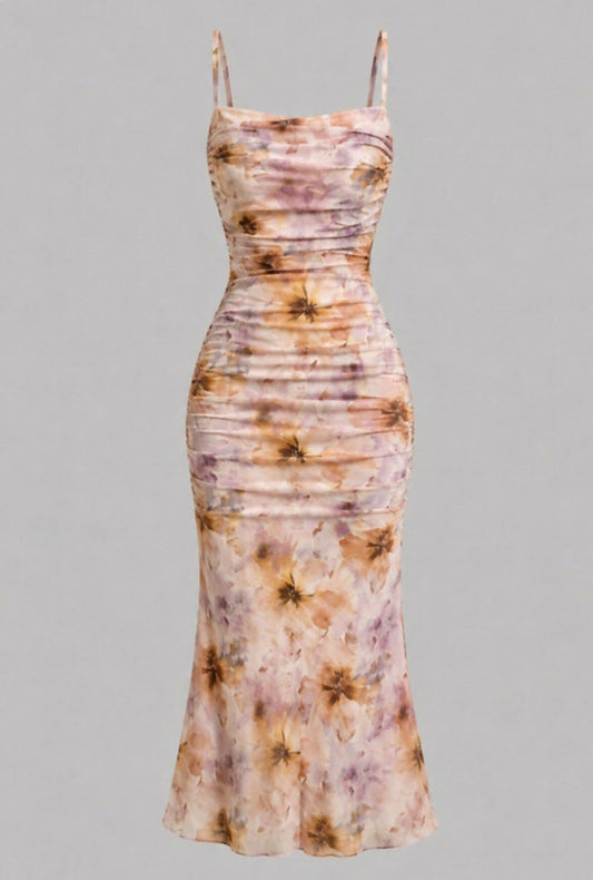 Shein floral print ruched fitted cami dress