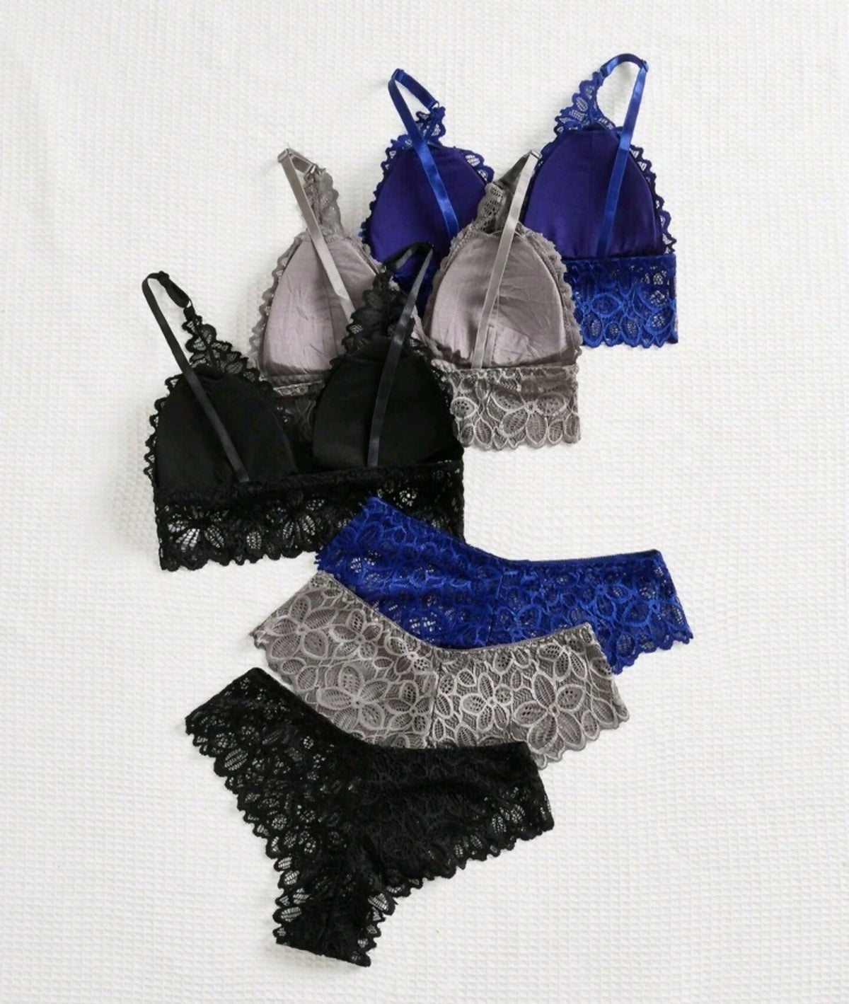 3 Pc Floral Lace Lingerie Set