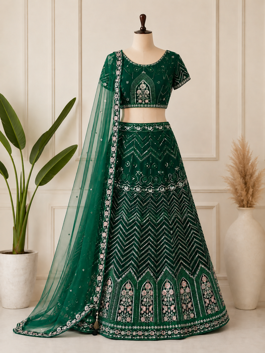 Emerald Green Embroidered Lehenga Set