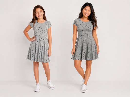 Old Navy Girls Grey Polka Dot Fit & Flare Dress