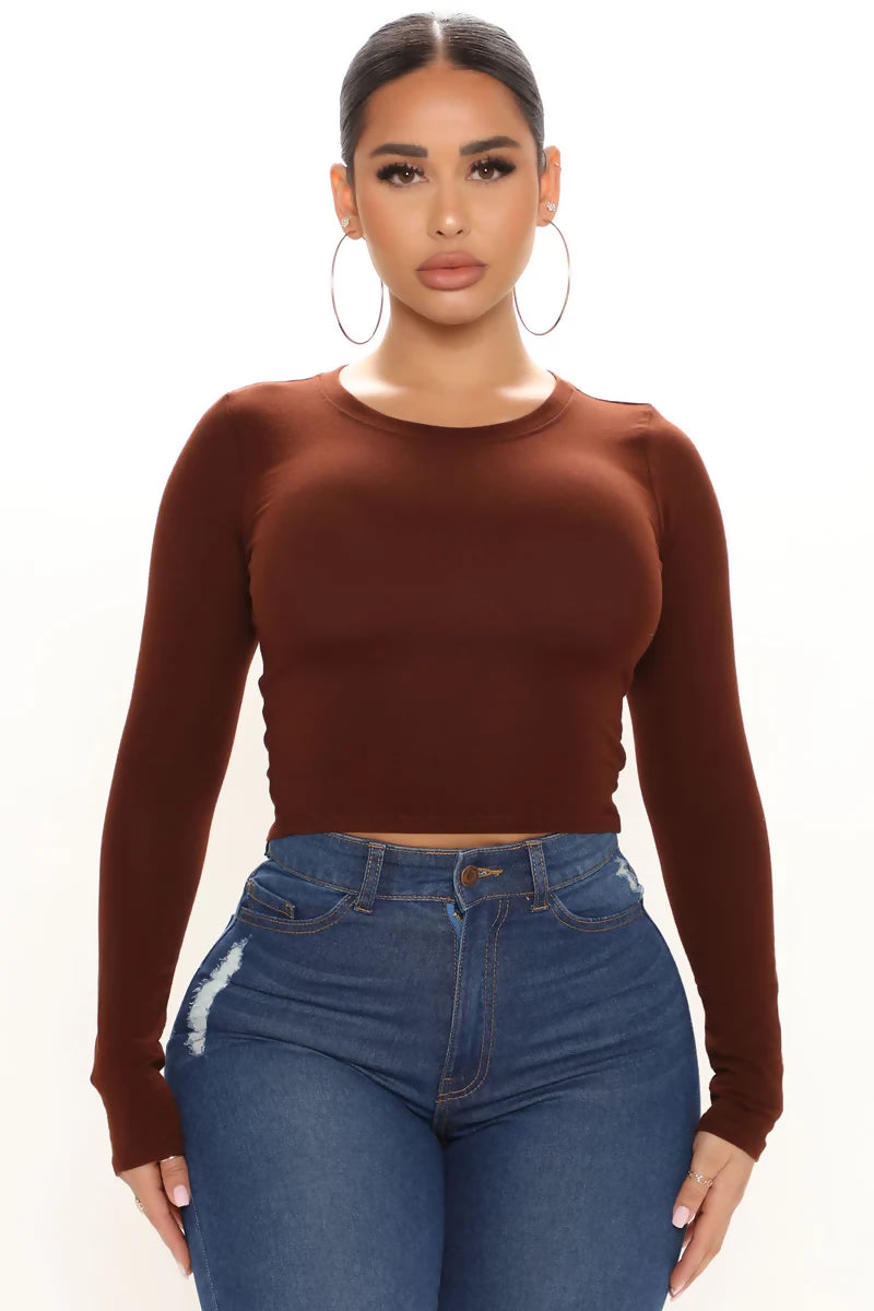 Fashion Nova Crew Neck Long Sleeve Crop Top