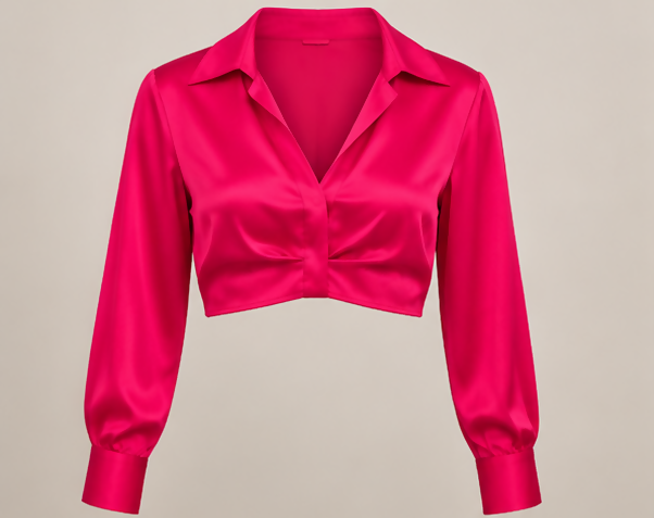Fuchsia Satin Cropped Blouse