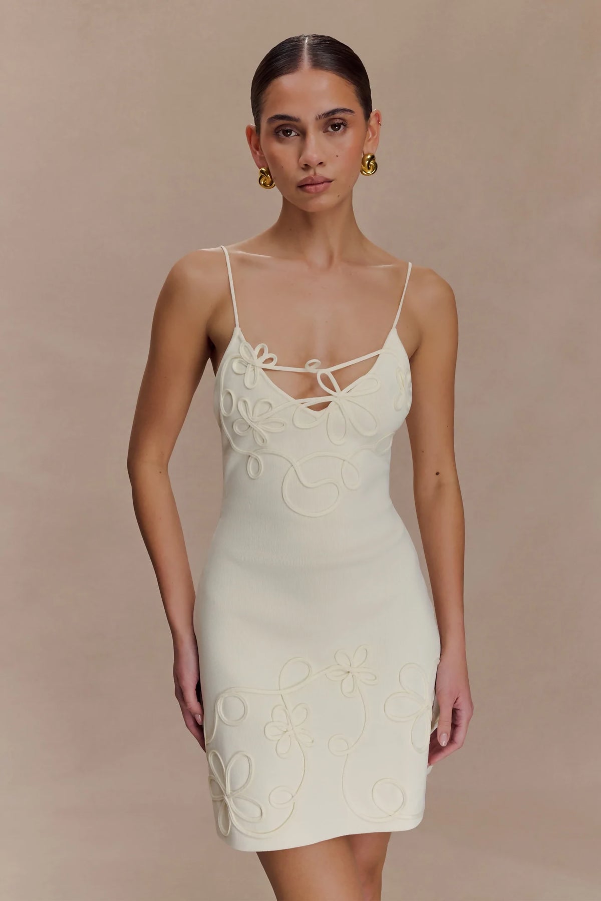 Meshki Brullo Embroidery Knit Mini Dress - Ivory
