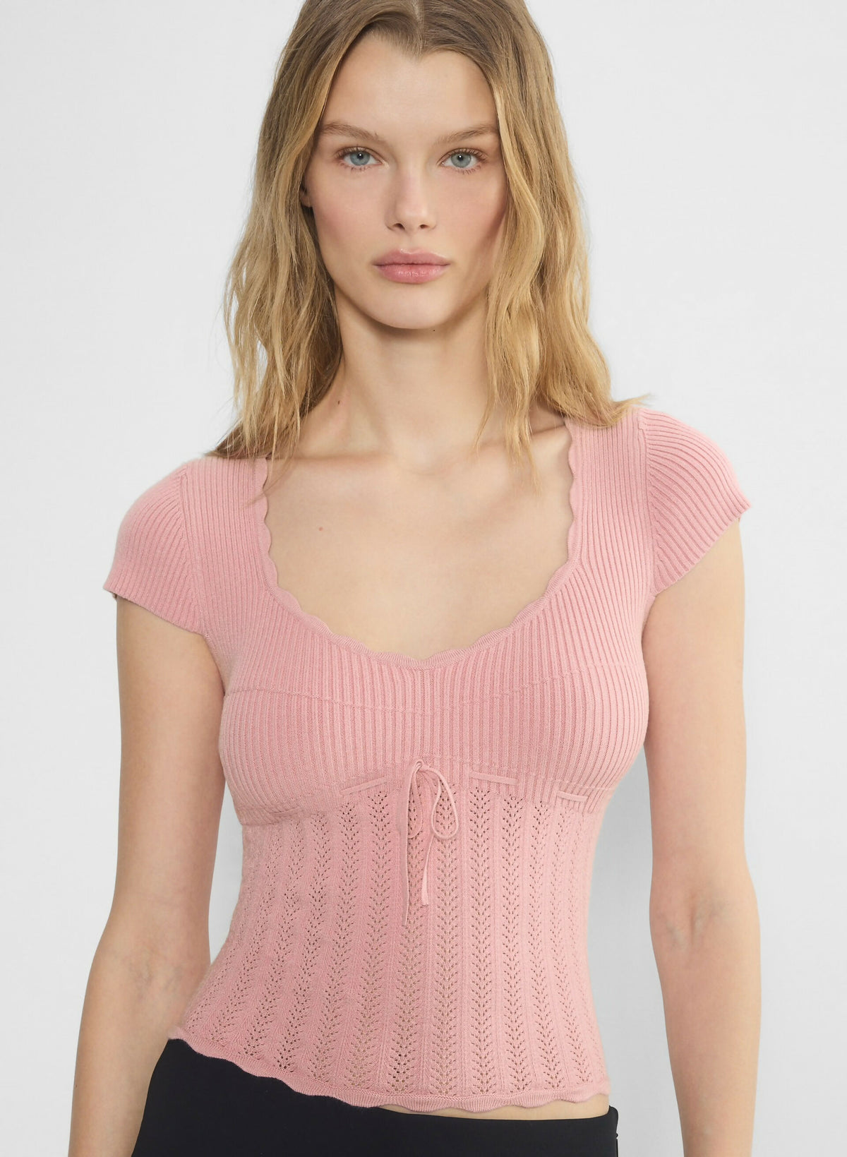 Aritzia Pink Soloist Short Sleeve Sweater