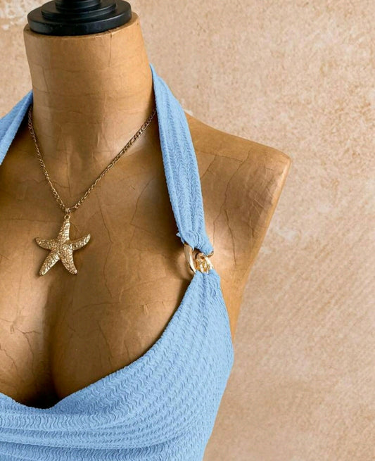 Draped Neck Metal Decor Mini Jumpsuit