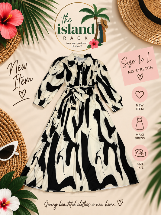 SHEIN Clasi Plus Geometric Print Maxi Shirt Dress