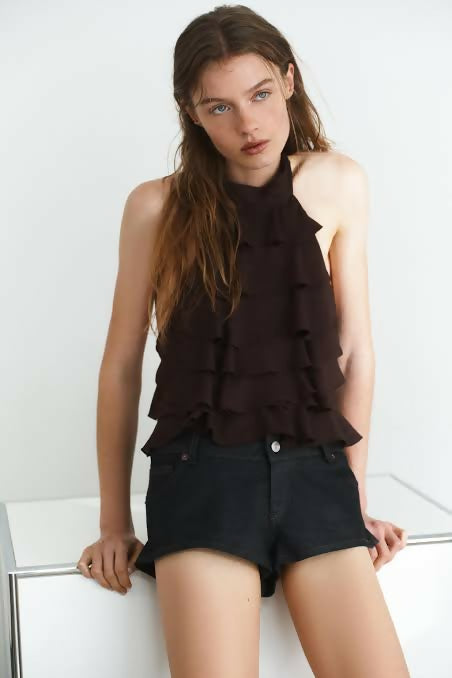 ZARA HALTER TOP WITH RUFFLES