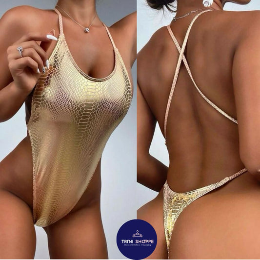 Metallic Champagne Cross Back Monkini