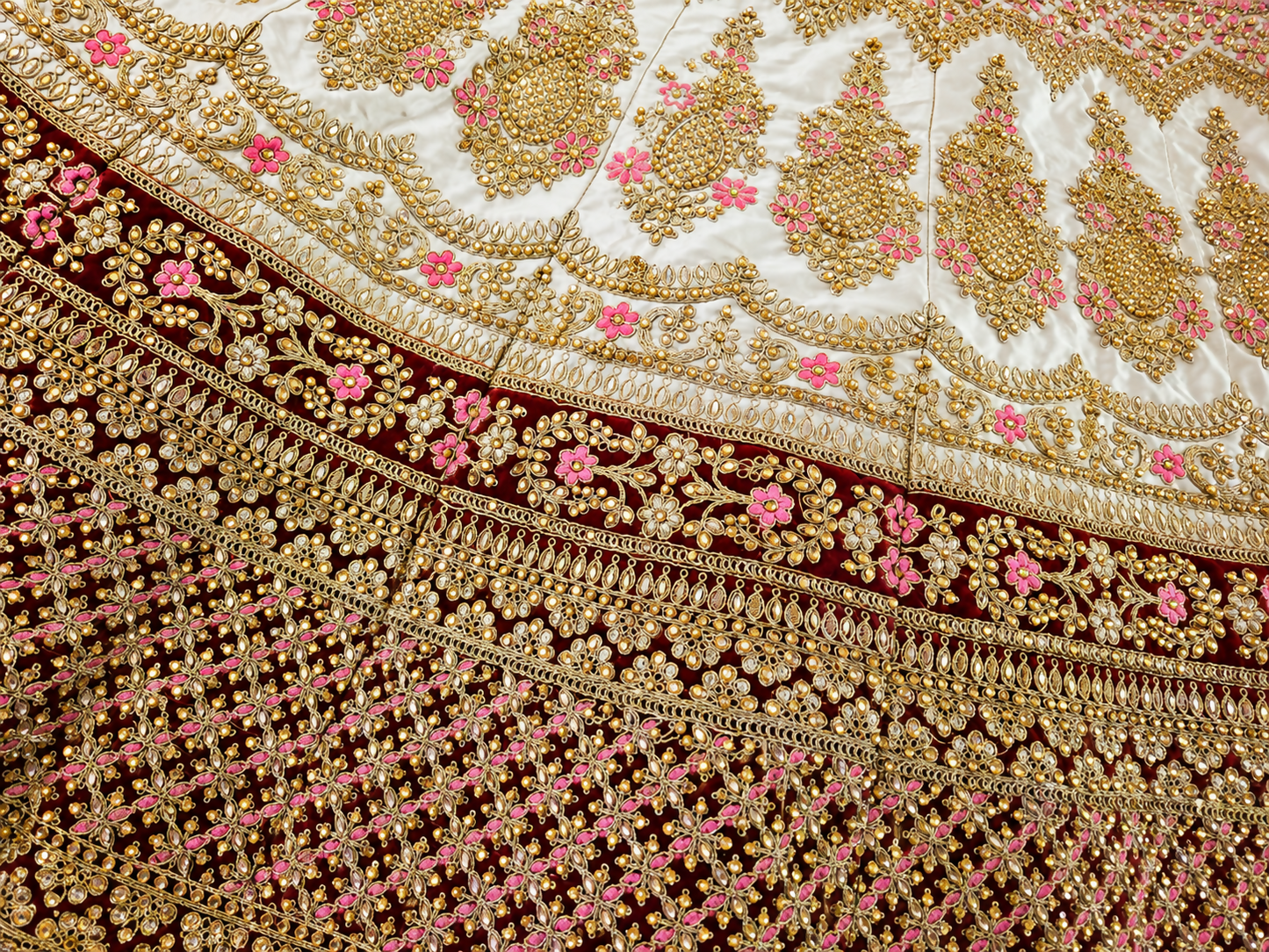 Bridal Lehenga Set – Ivory, Red & Gold Embroidered (3-Piece)